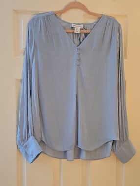 cupcakes & cashmere Powder Blue V-Neck Pleated Long-Sleeve Blouse